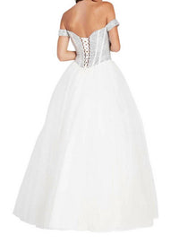 ALYCE PARIS Off The Shoulder Boned Bodice Ball Gown in diamond white - women's dress - detail view