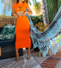 Surelymine - Back Opened String Detailed Midi Cargo Skirt Set