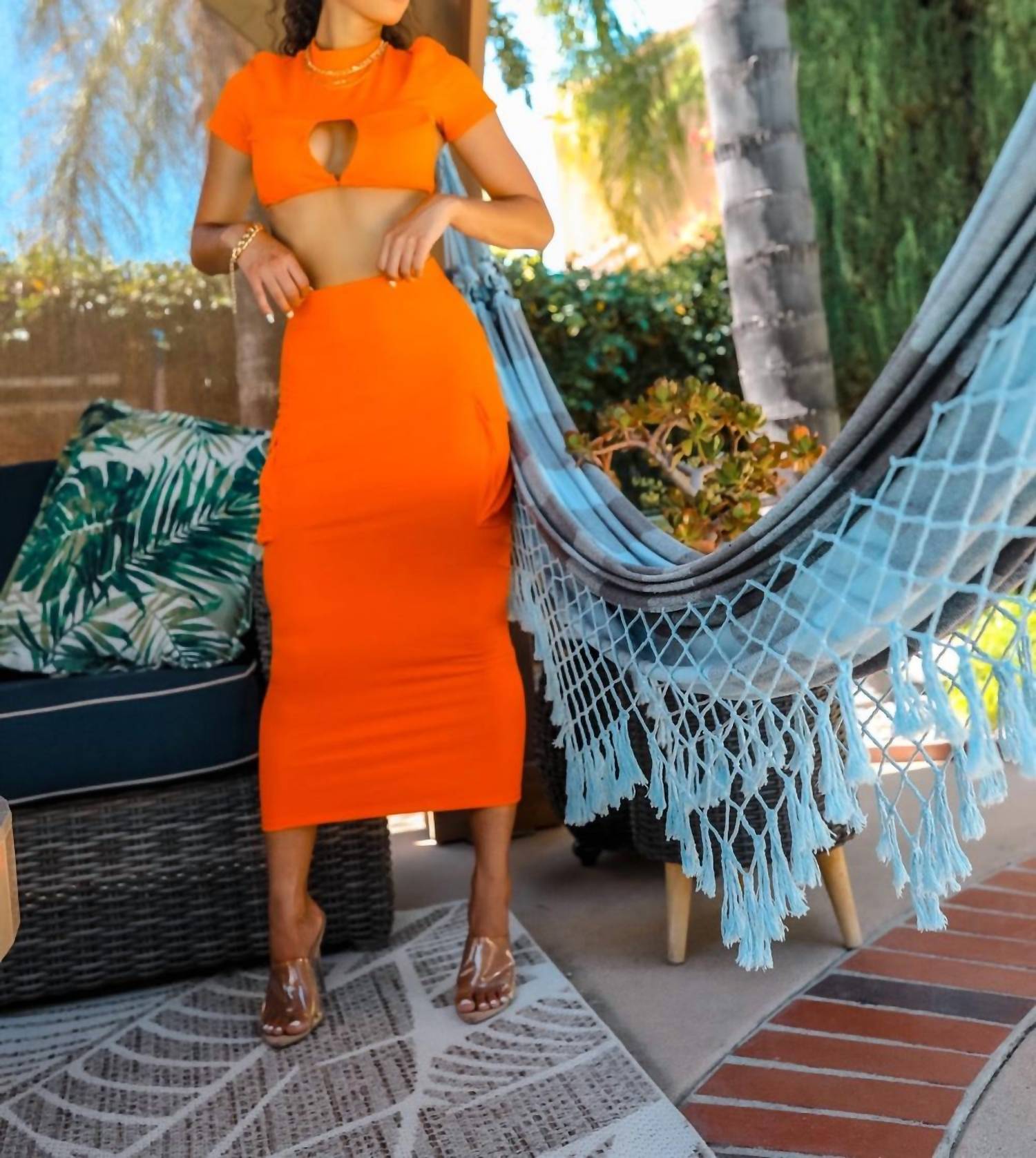 Surelymine - Back Opened String Detailed Midi Cargo Skirt Set