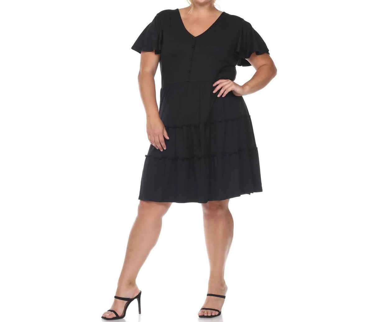 White Mark - Women's Short Sleeve V-neck Tiered Midi Dress - Plus