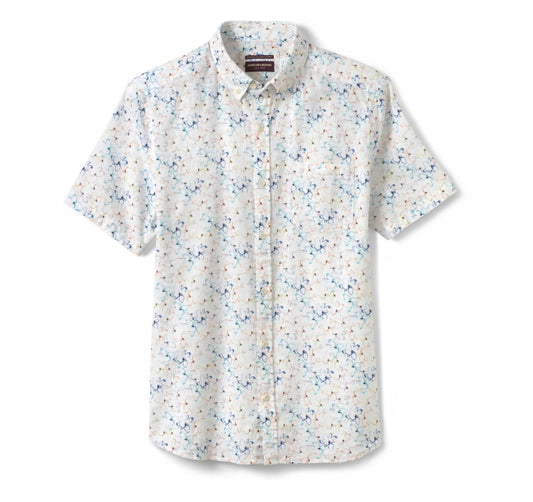 Johnston & Murphy - Men's Cotton Linen Short Sleeve Print Shirt