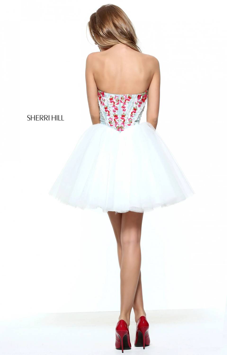 Sherri Hill - Strapless Corset Denim Beaded Bodice Dress With Tulle A-line Skirt