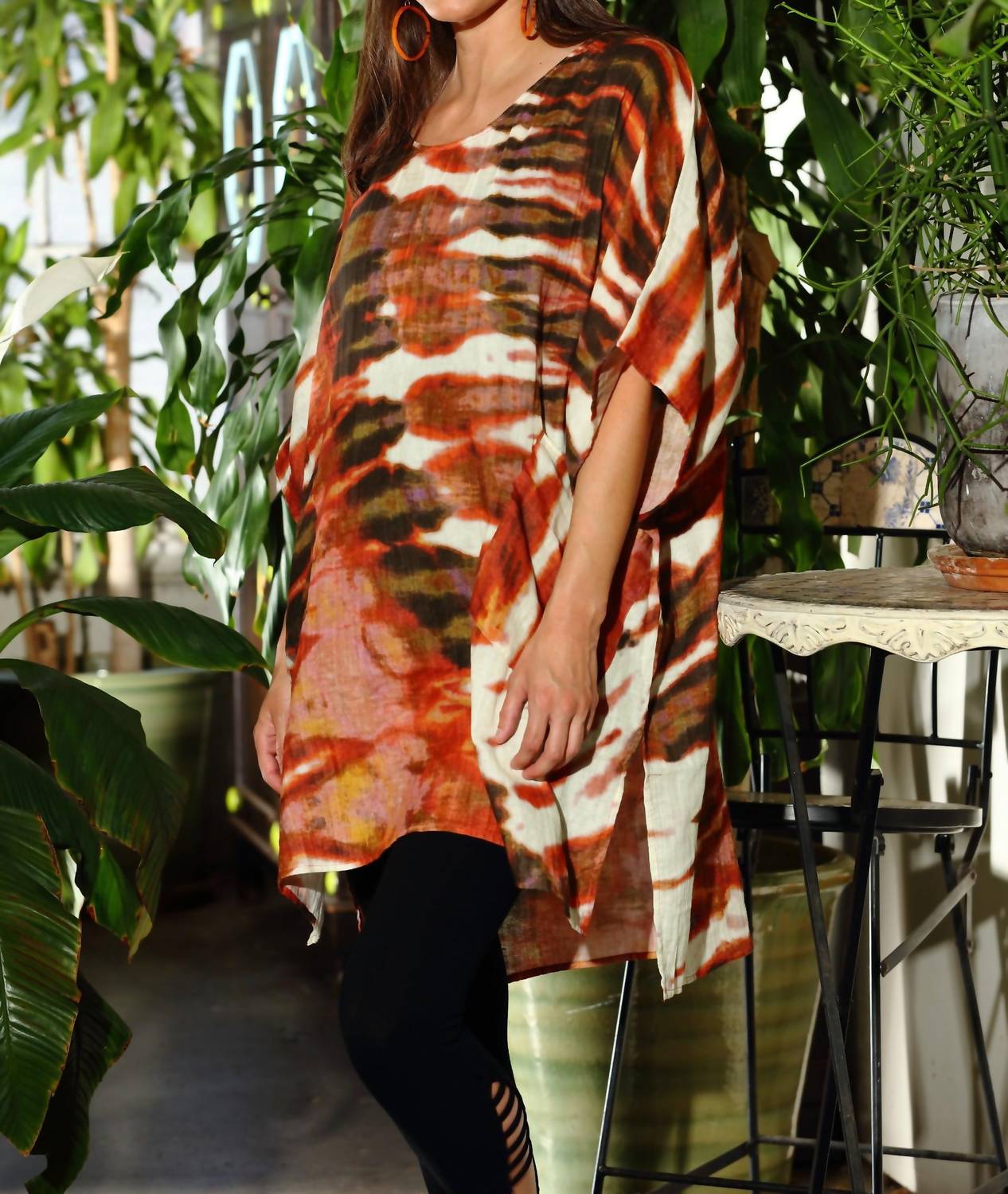 Kikisol - Artisan Tie Dye Gauze Round Neck Kaftan Dress