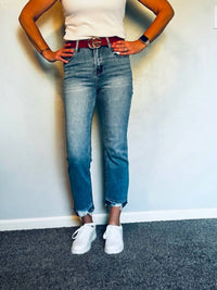 Risen - High Rise Distressed Straight Jeans