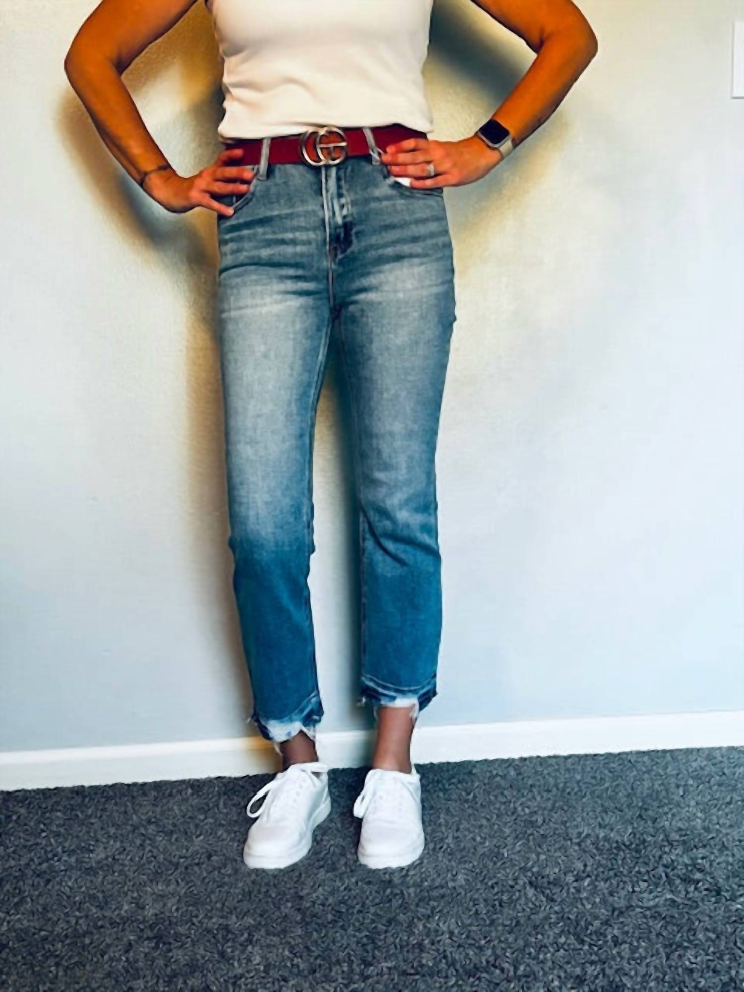 Risen - High Rise Distressed Straight Jeans