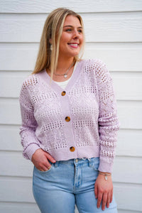 Doe And Rae - Pointelle Knitted V-neck Crop Cardigan