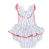 Angel Dear - Girls Baseball Stripe Bamboo Ric Rac Ruffle Sunsuit