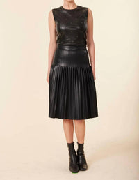 Dolce Cabo - Faux Leather Pleated Midi Skirt