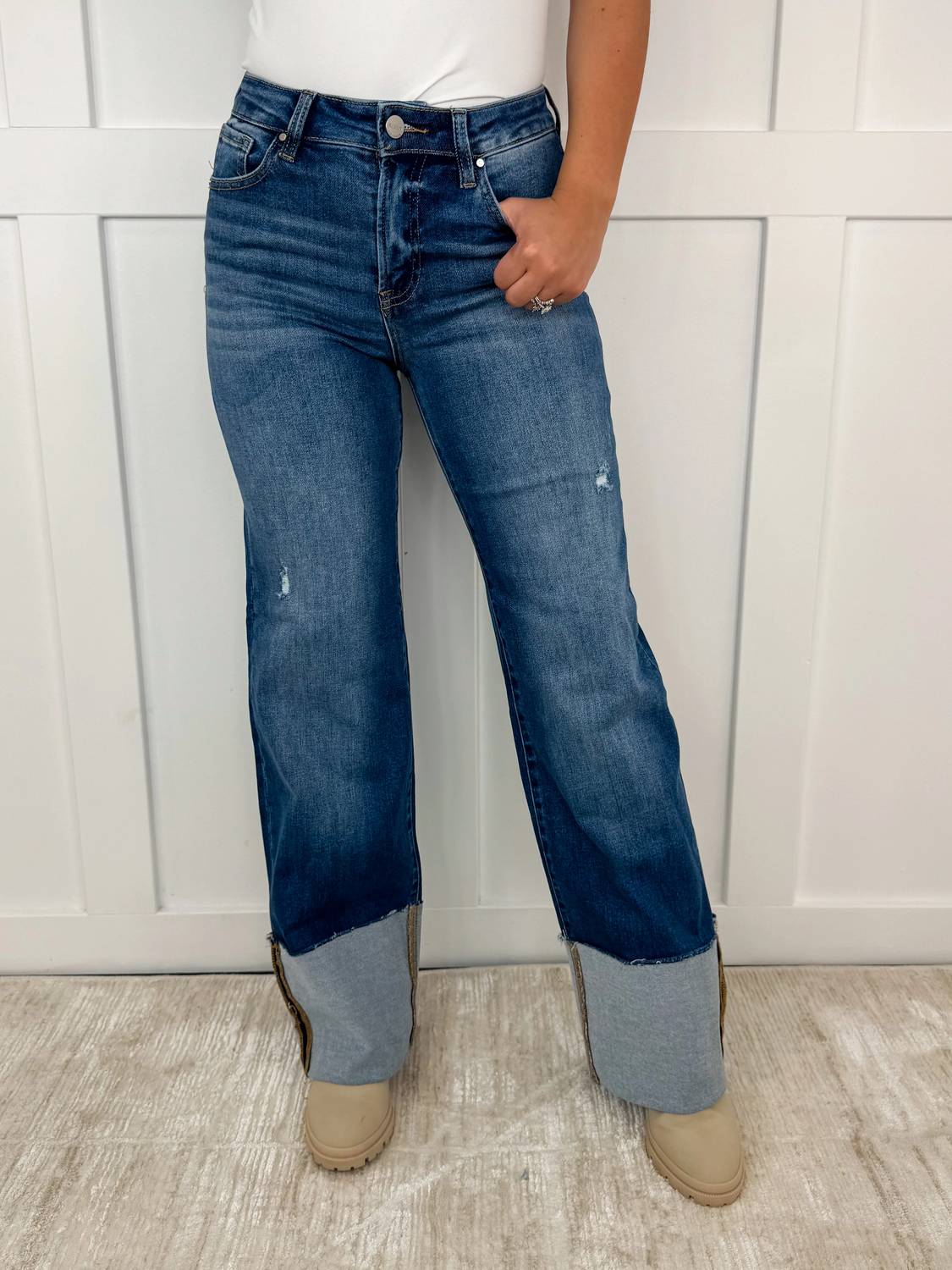 Risen - April Distressed High-rise Wide Leg Jeans