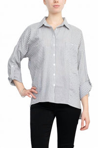 Adyson Parker - 2-way Sleeve Pockets High Low Hem Shirt