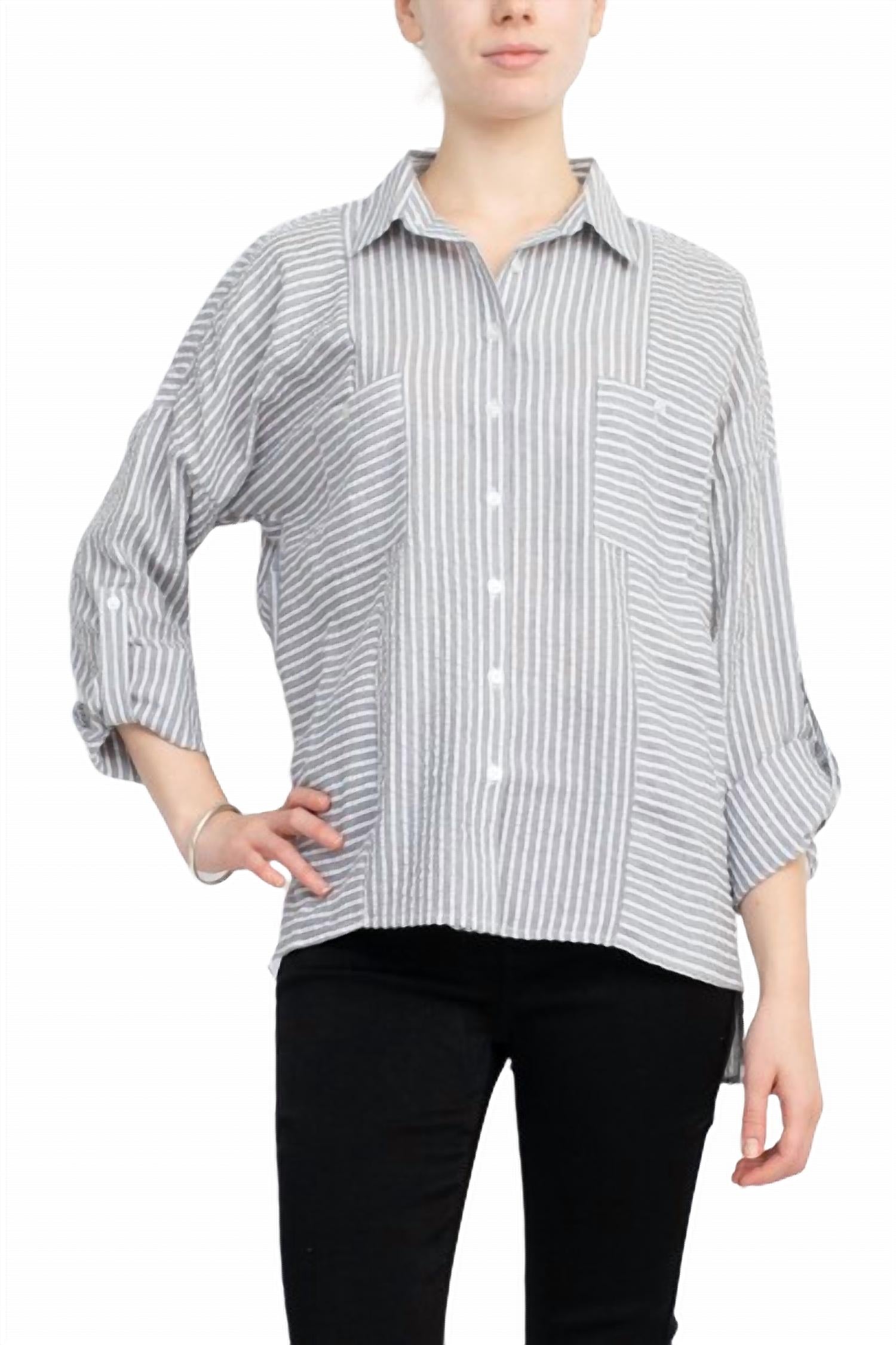 Adyson Parker - 2-way Sleeve Pockets High Low Hem Shirt