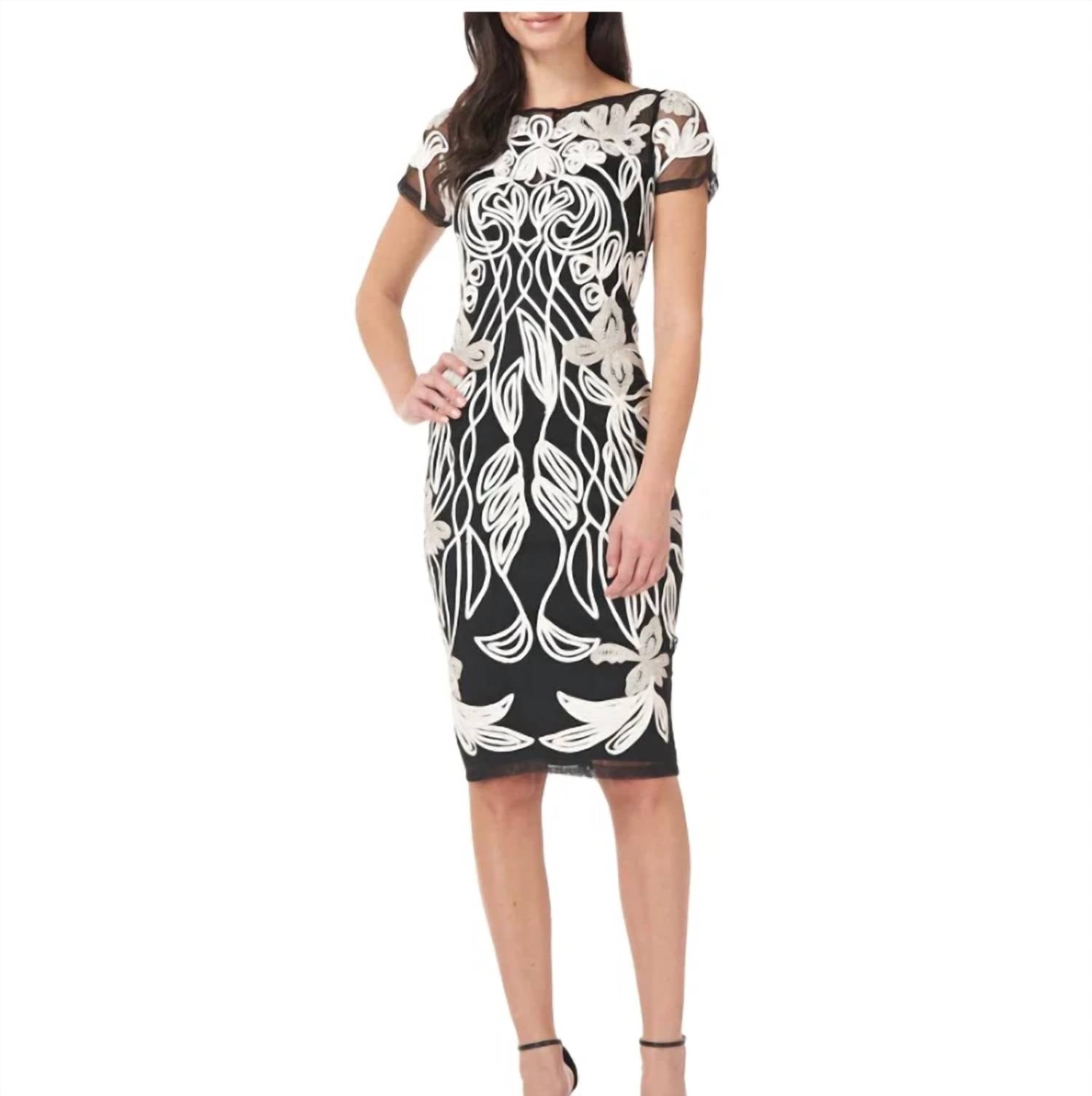 Js Collections - Art Nouveau Illusion Embellished Mesh Dress