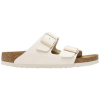 BIRKENSTOCK Women's Arizona Rivet Logo Textile Vegan Canvas Sandals in eggshel - women's sandal - detail view