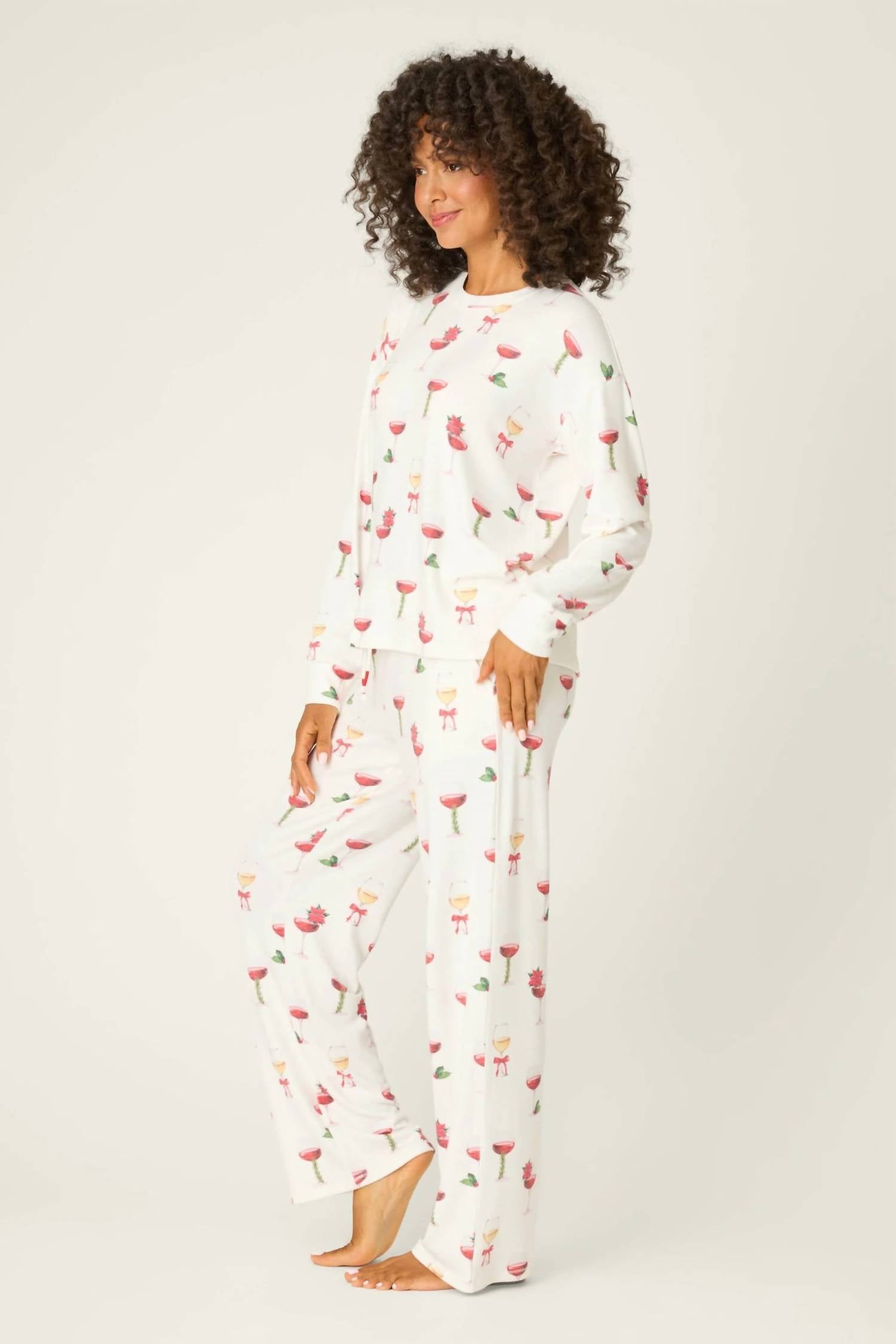 Pj Salvage - Let's Get Toasty Holiday Wine Print Pajama Set