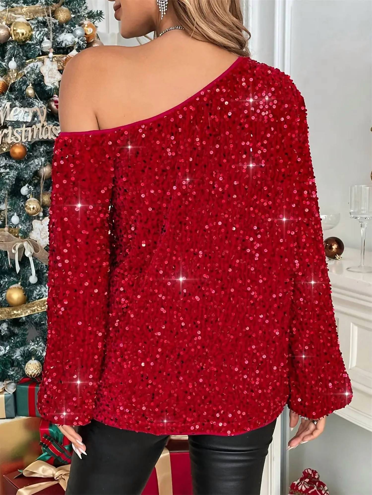 Hiddenbrand - Off The Shoulder Sequin Blouse