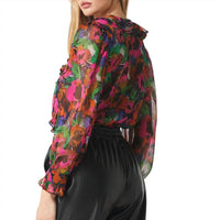 Misa Los Angeles Florence Chiffon Top in jewel tone flora - women's blouse - detail view