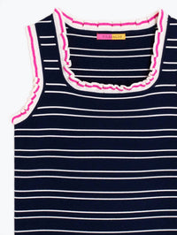 Vilagallo Women's Striped Punch Top in navy blue - women's shirt - detail view