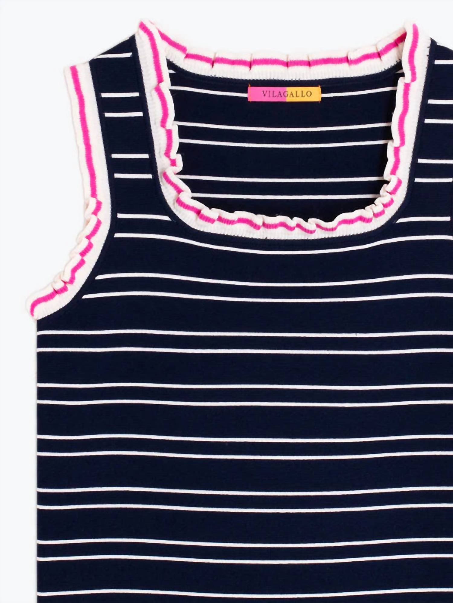Vilagallo Women's Striped Punch Top in navy blue - women's shirt - detail view