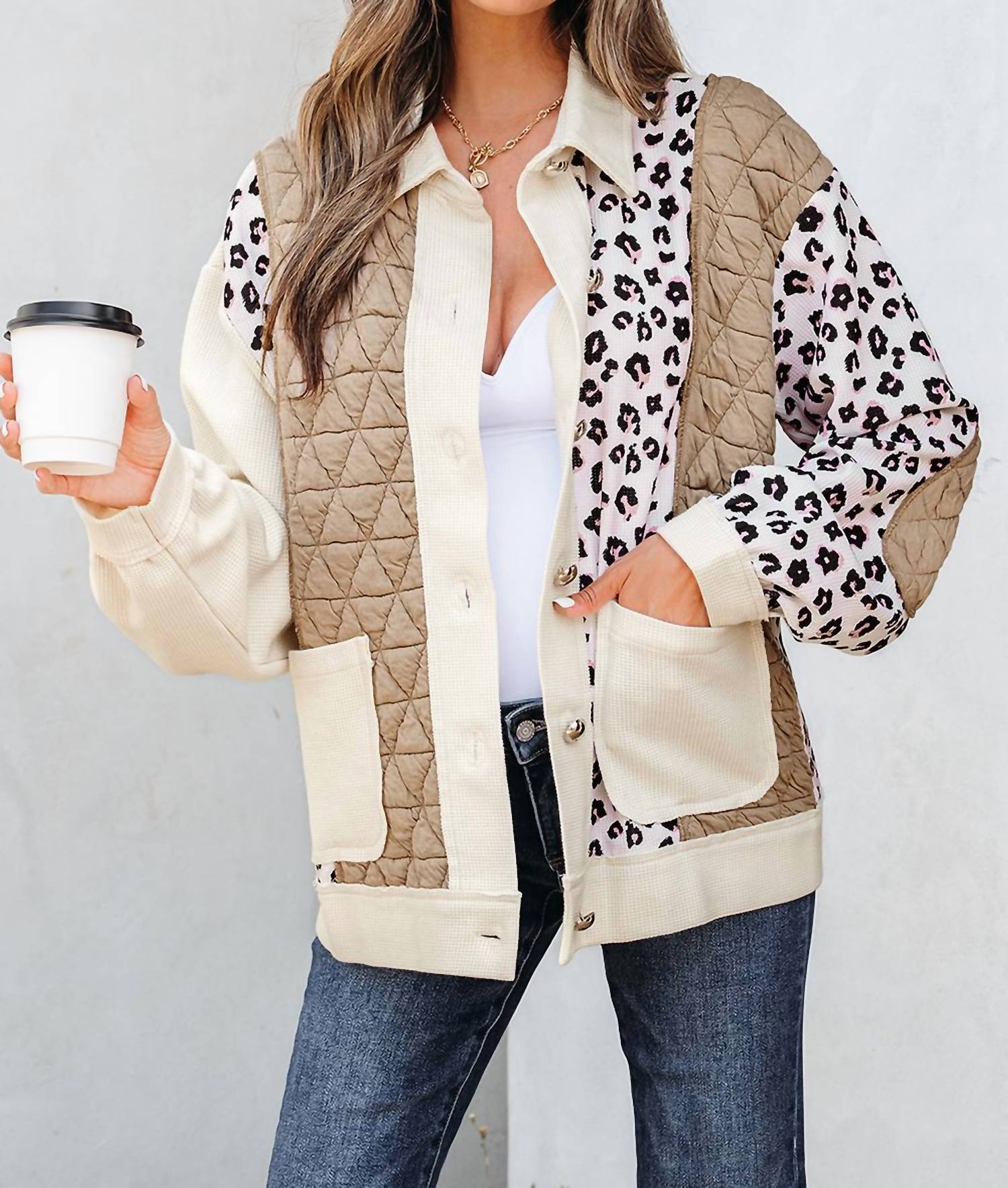 dear lover Waffle Quilted Leopard Jacket in multi - women's jacket