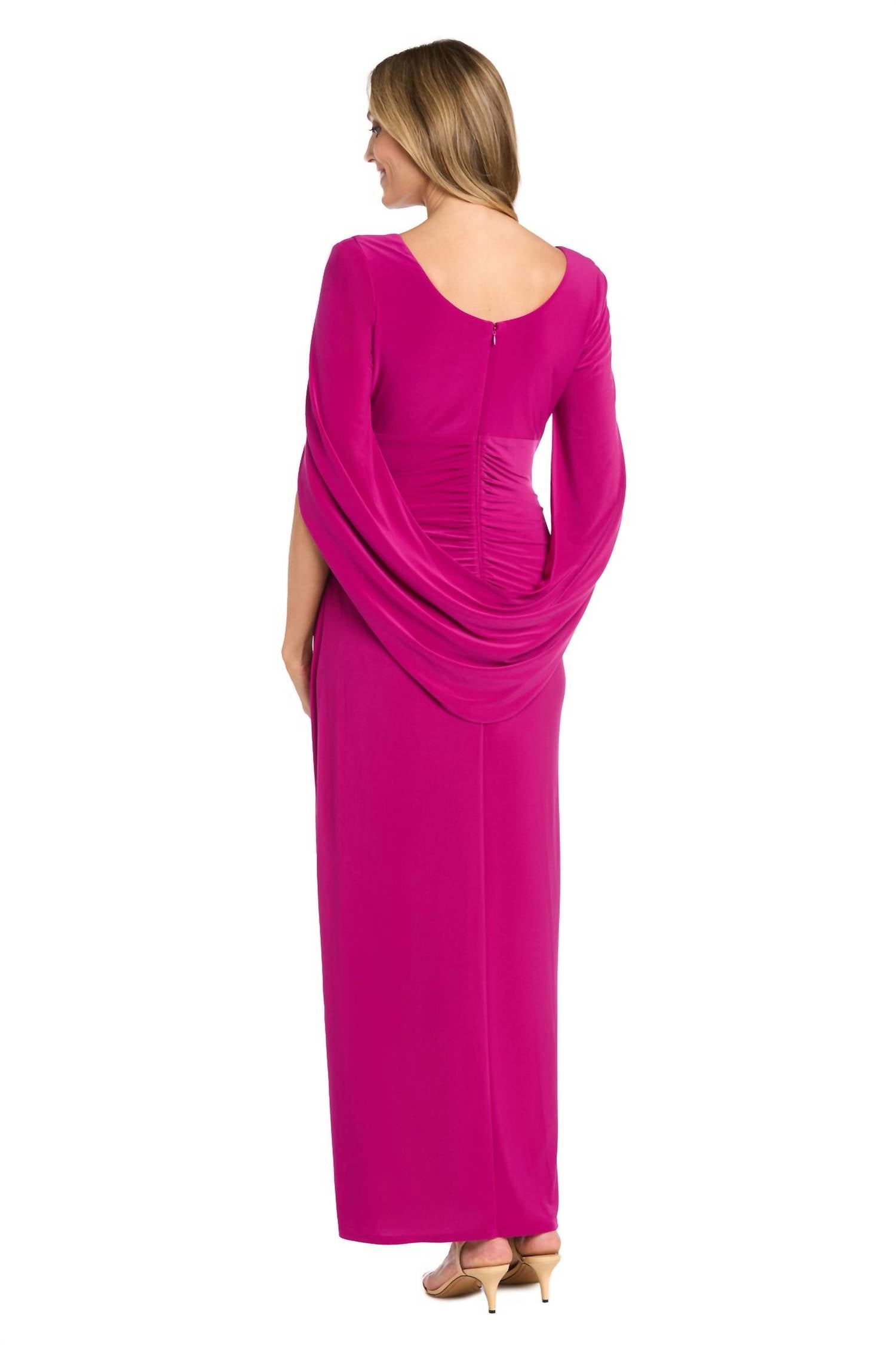 R&M Richards - Draped With Rhinestone Detailing Shoulder Dress