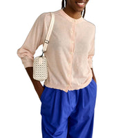 bellerose Neeta Button Up Crew Sweater Top in light rose - women's long sleeve top