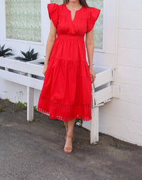 Thml - Ruffled Sleeves V-neck Tiered Midi Dress