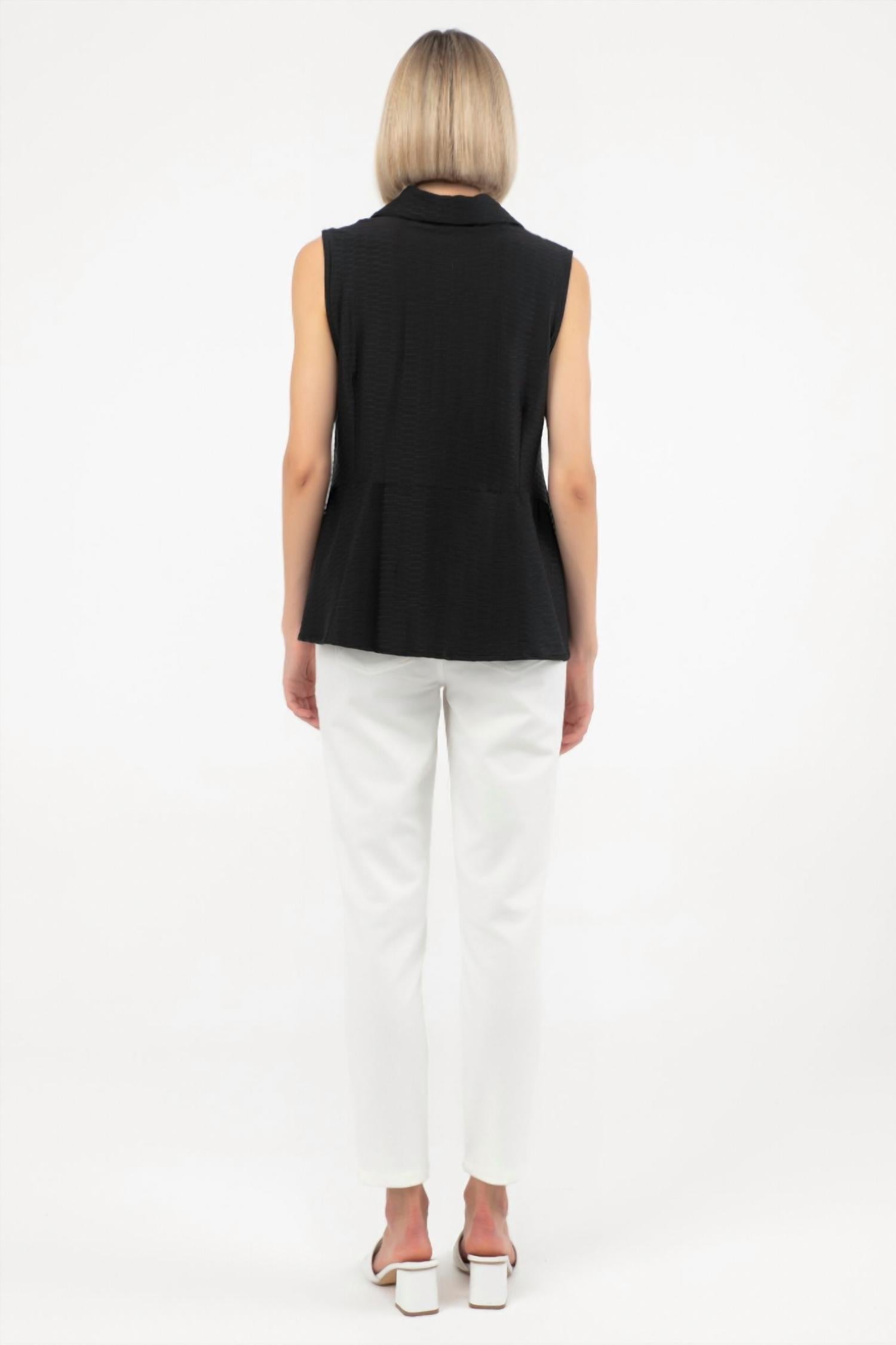 ISLE by Melis Kozan Maris Textured V-neck Zip Tank in black - women's tank top - view 4
