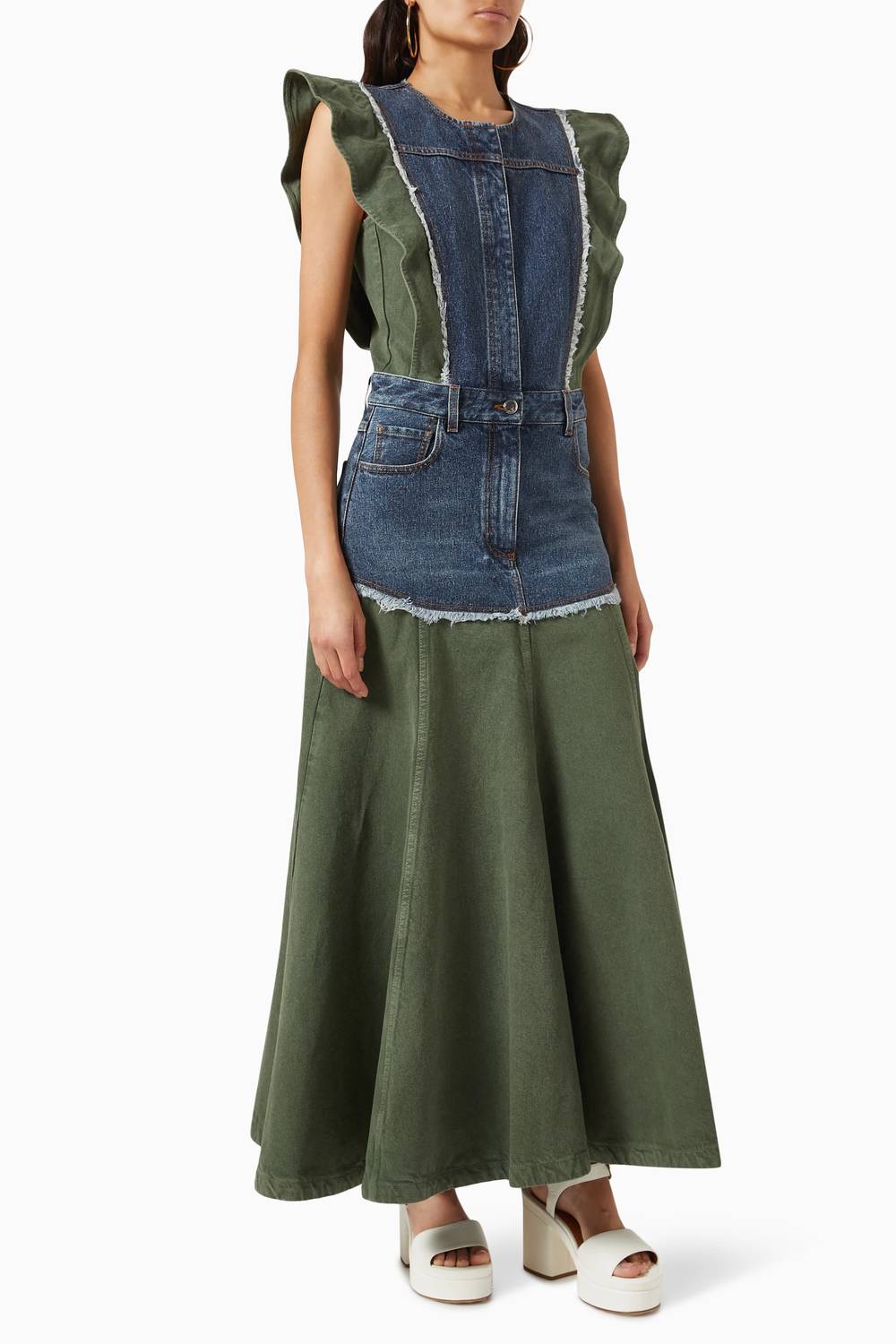 Chloe - Denim Cap Ruffled Sleeve Dress