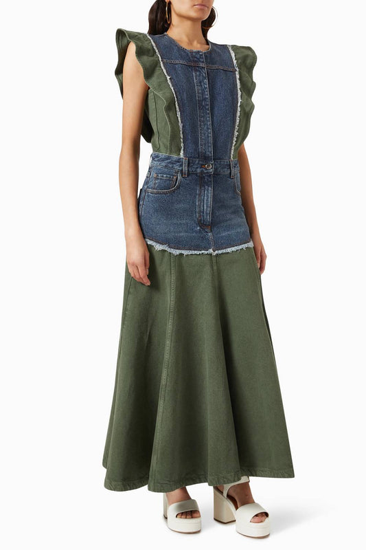 Chloe - Denim Cap Ruffled Sleeve Dress