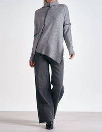 ELAN Turtleneck Asymmetric Sweater in grey - women's sweater - detail view