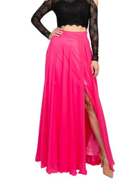 Dave & Johnny - Scalloped Neck Cutout Shoulder Illusion Lace Bodice Chiffon Dress