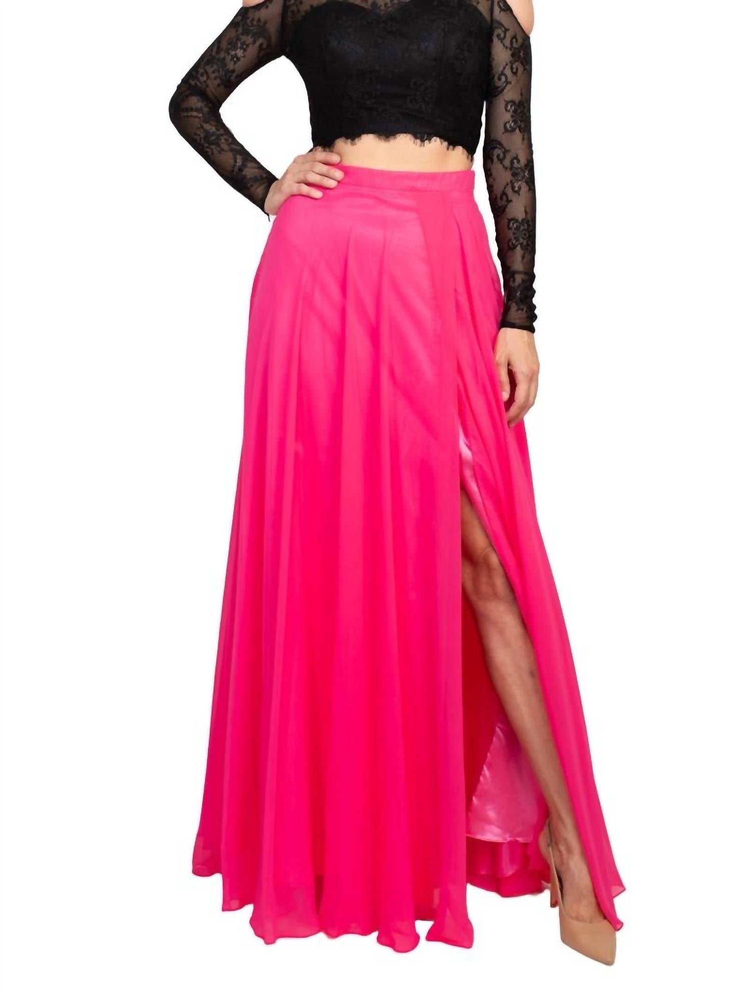 Dave & Johnny - Scalloped Neck Cutout Shoulder Illusion Lace Bodice Chiffon Dress