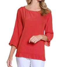 Multiples - Sleeve Scoop Ruffle Hi-lo Solid Crinkle Woven Top