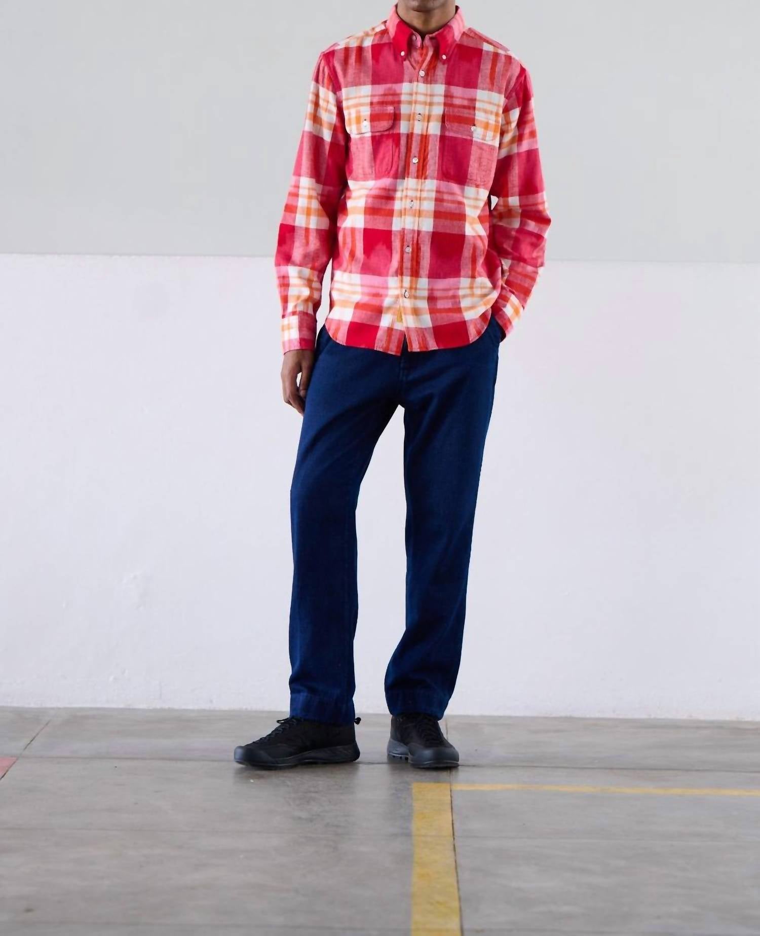 Original Madras Trading Company Twin Flap Pocket Button Down Collar Shirt in red - men's shirt