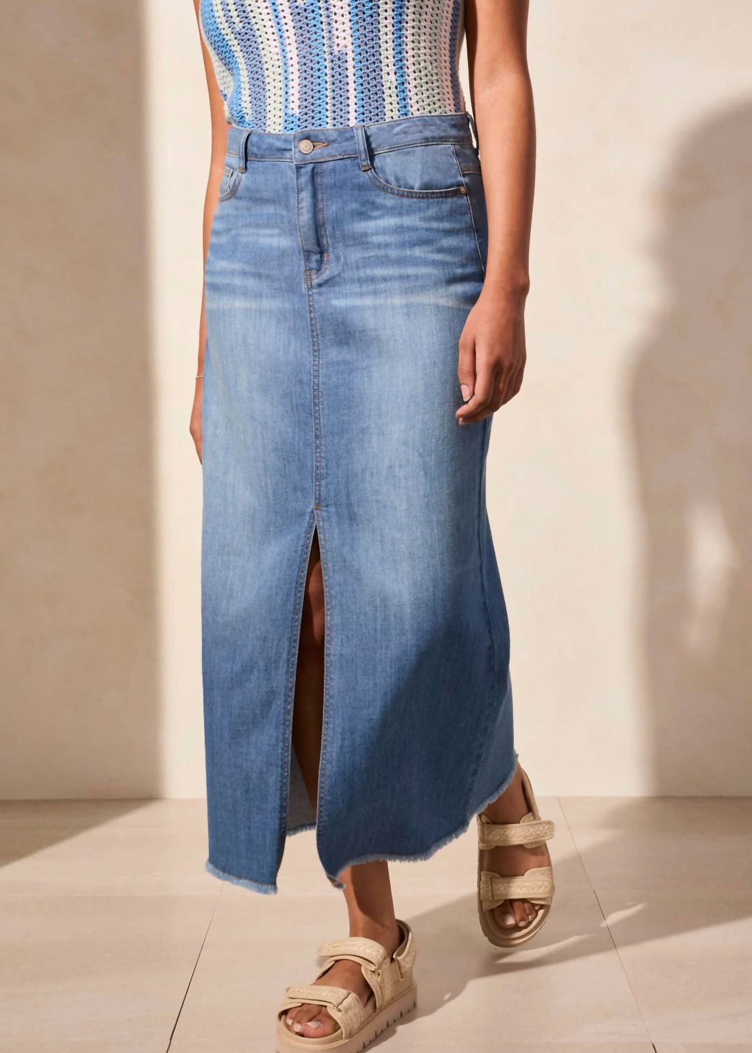 TRIBAL Full Length Denim Skirt in coastline - women's skirt - alternate view