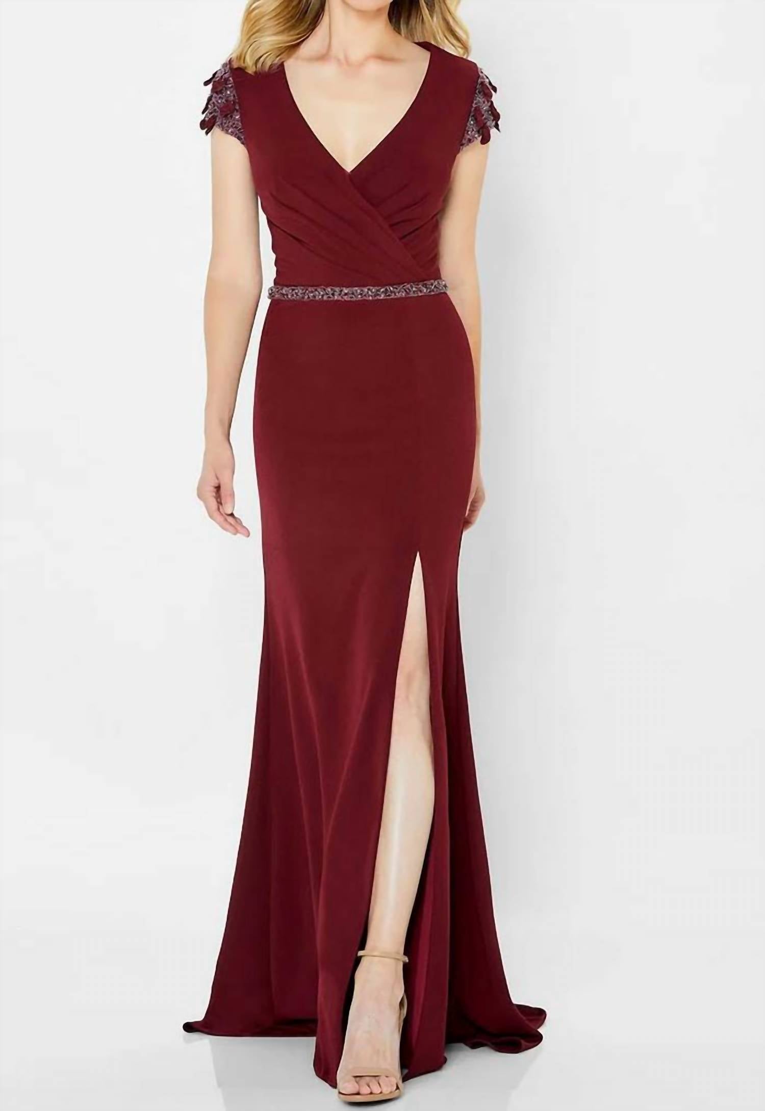 Montage By Mon Cheri - Embellished Surplice Bodice Formal Gown