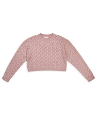 8apart Junior Women's Ada Cable Crew Sweater in pink - women's sweater