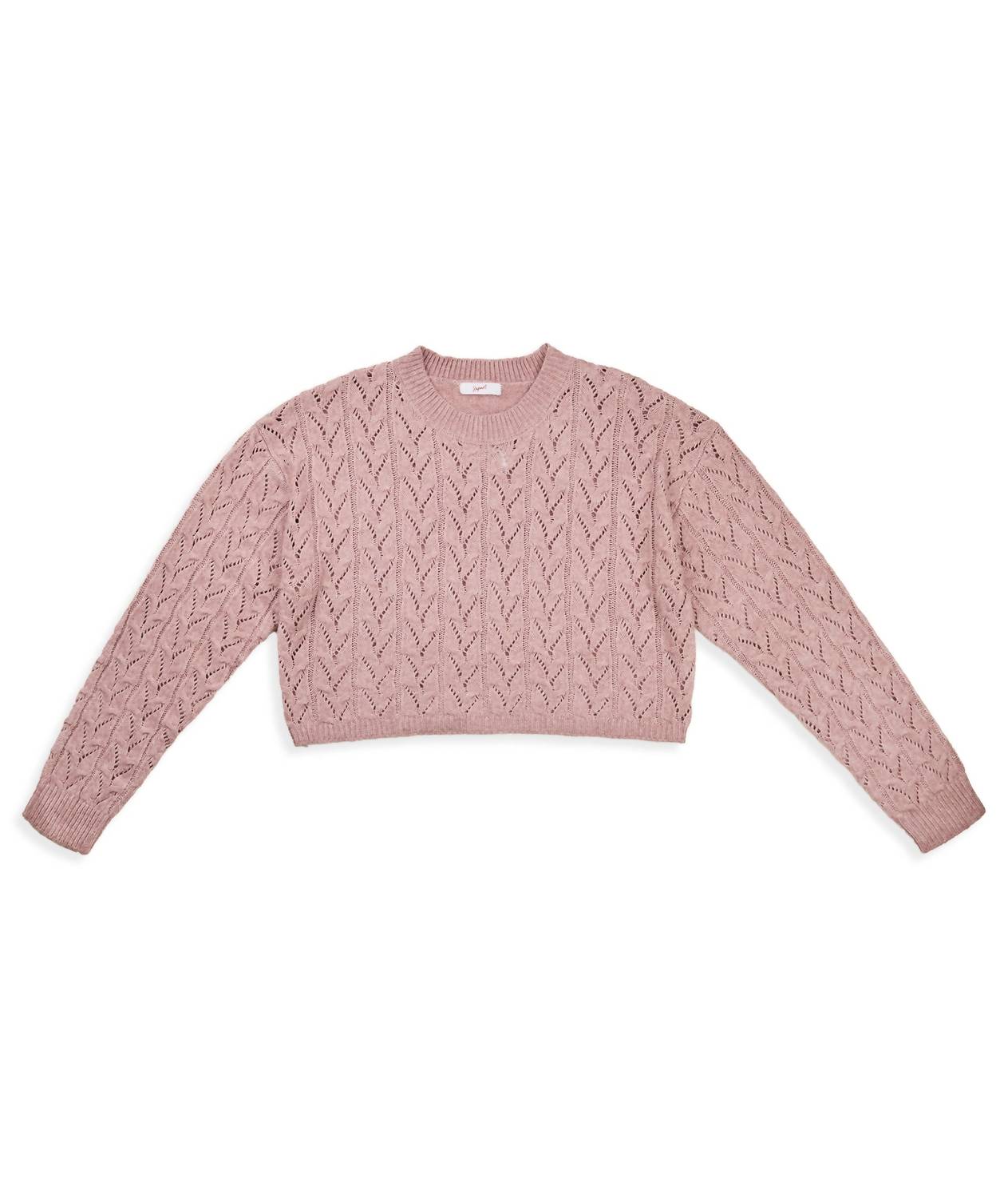 8apart Junior Women's Ada Cable Crew Sweater in pink - women's sweater