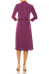 London Times - Crewneck A-line Midi Dress