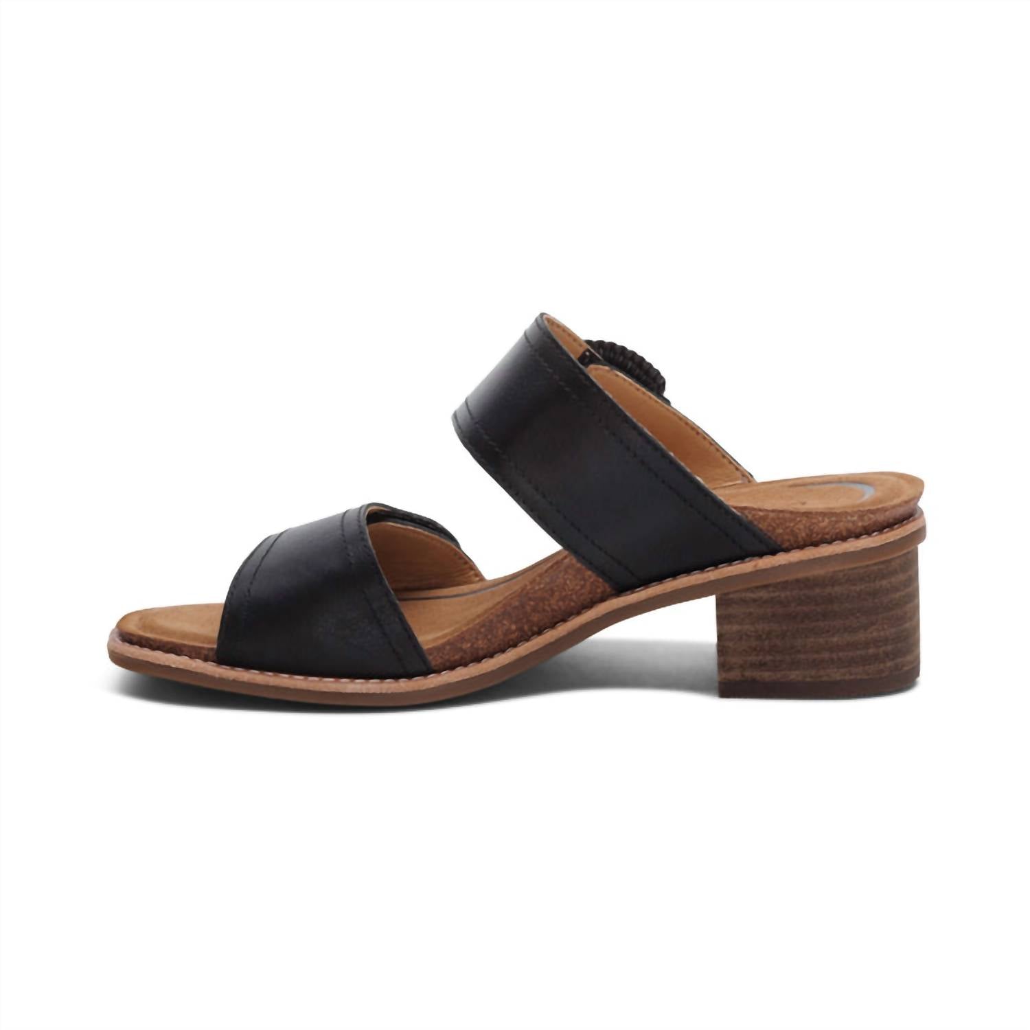 Aetrex Women's Tatiana Block Wedge Sandals in black - women's sandal - detail view