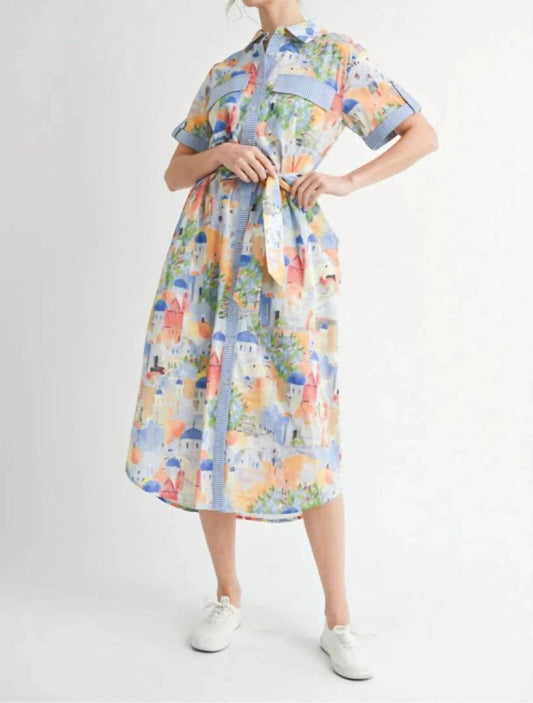 Jodifl - Greece Pattern With Tie Dress