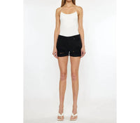 KanCan Denim Mid Rise With Rigid Ends Short in black - women's shorts - detail view