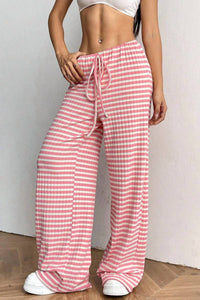 Ninexis - Summer Striped Wide Leg Drawstring Pants