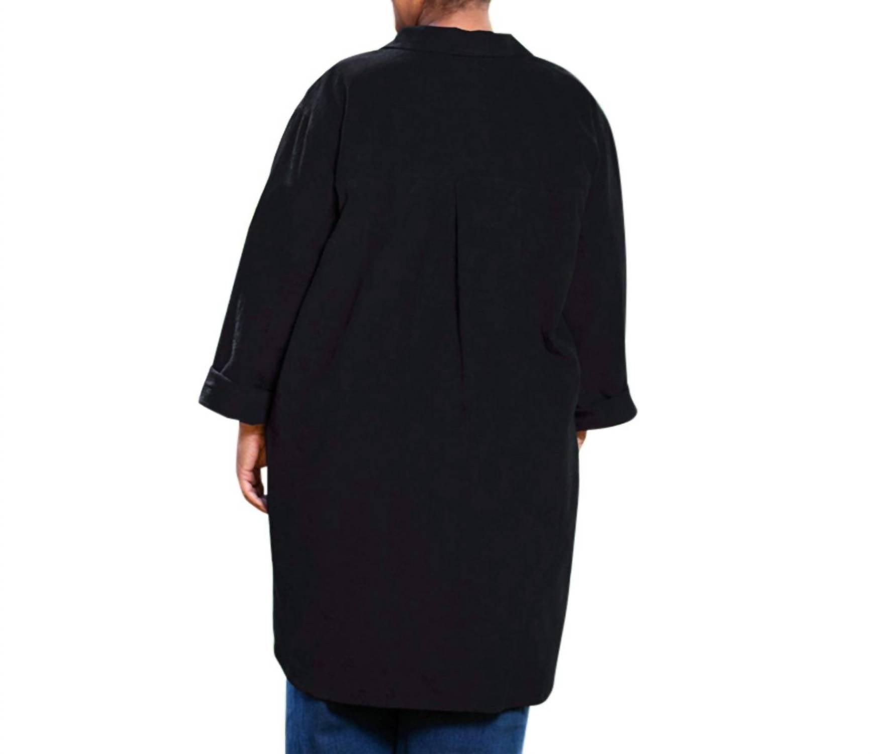 On The Plus Side - Crinkle Cotton Long Sleeve Collar Button Up Tunic - Plus