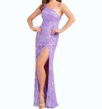 Ellie Wilde Fit And Flare One Shoulder Prom Dress in lavender - women's dress