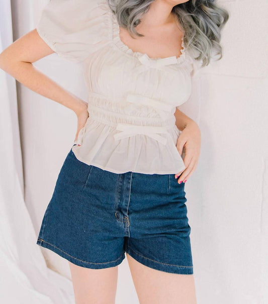 Mable - Ruffle Trim Puff Sleeve Tunic