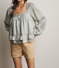 Forte - Ruffle Hem Peasant Blouse