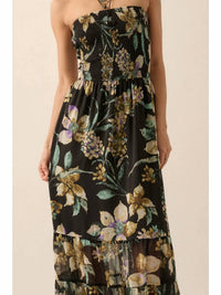 Promesa - Floral Chiffon Smocked Open-back Maxi Dress