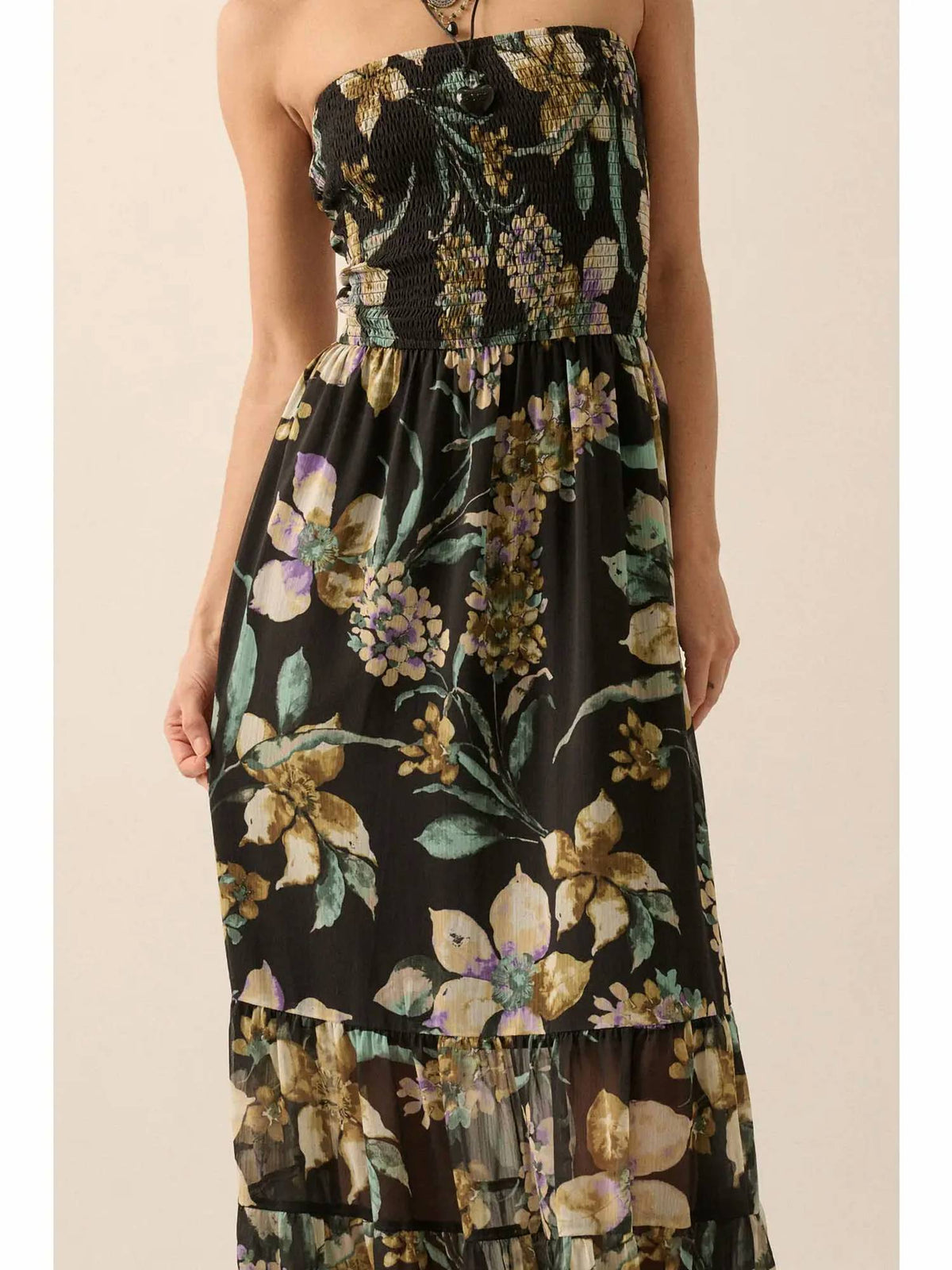 Promesa - Floral Chiffon Smocked Open-back Maxi Dress