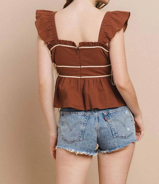 Tcec - Ruched Detail Ruffled Straps Top